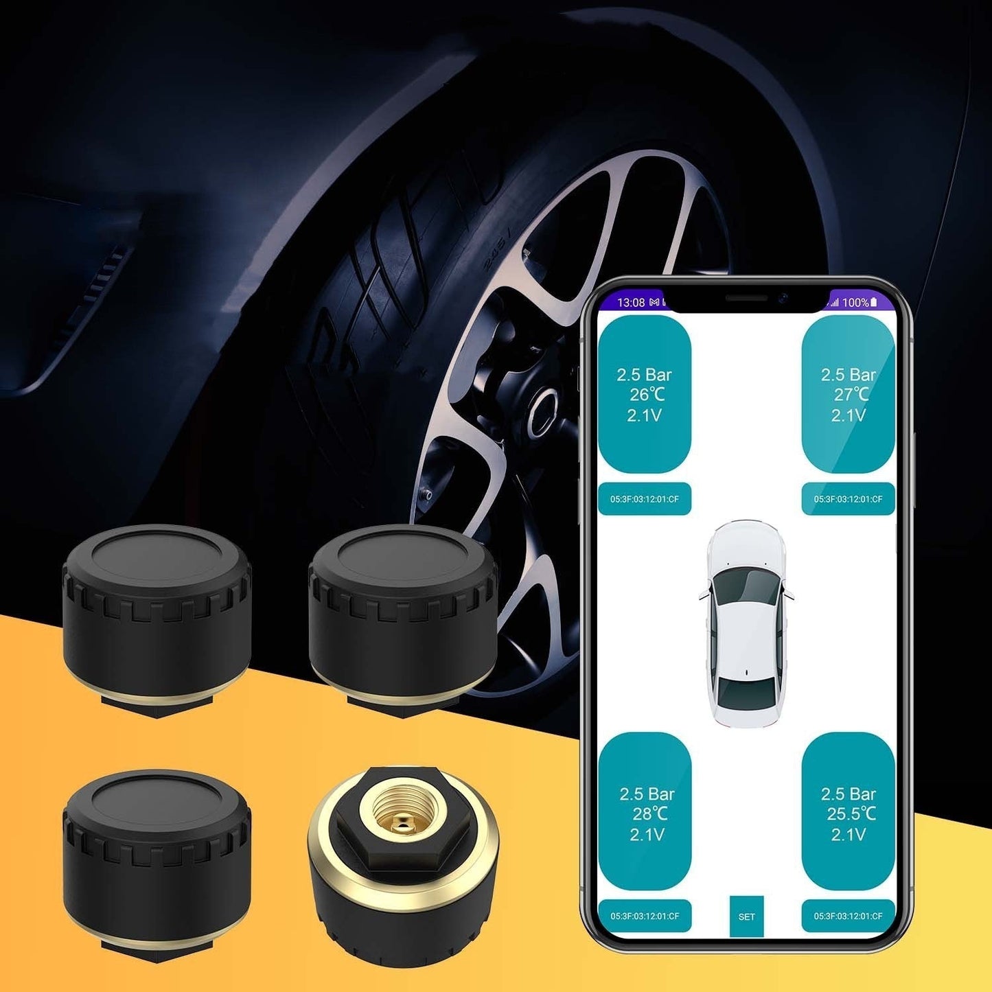 Mobile Phone Display On Car Bluetooth Tire Pressure Monitor